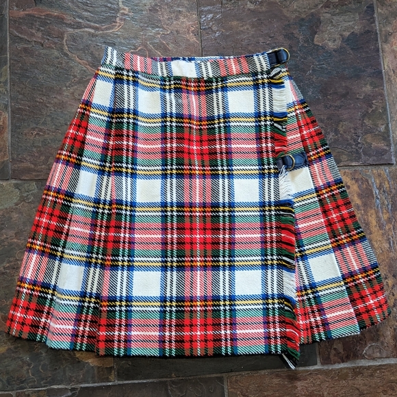 vintage PLAID PLEATED wrap SKIRT xs (E1) - Picture 4 of 9
